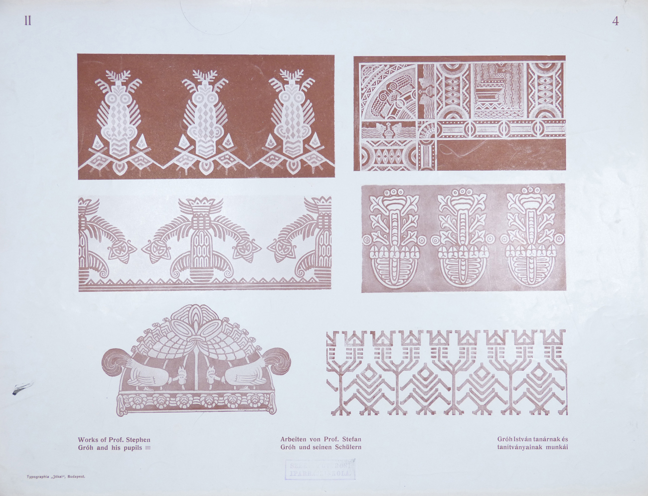 Design for Ornamental Motifs in Hungarian Style by István Gróh and His Pupils (Géza Palotay, Dénes Merenucz, Mór Fischer, Dezső Szendrői, Imre Szobotka)