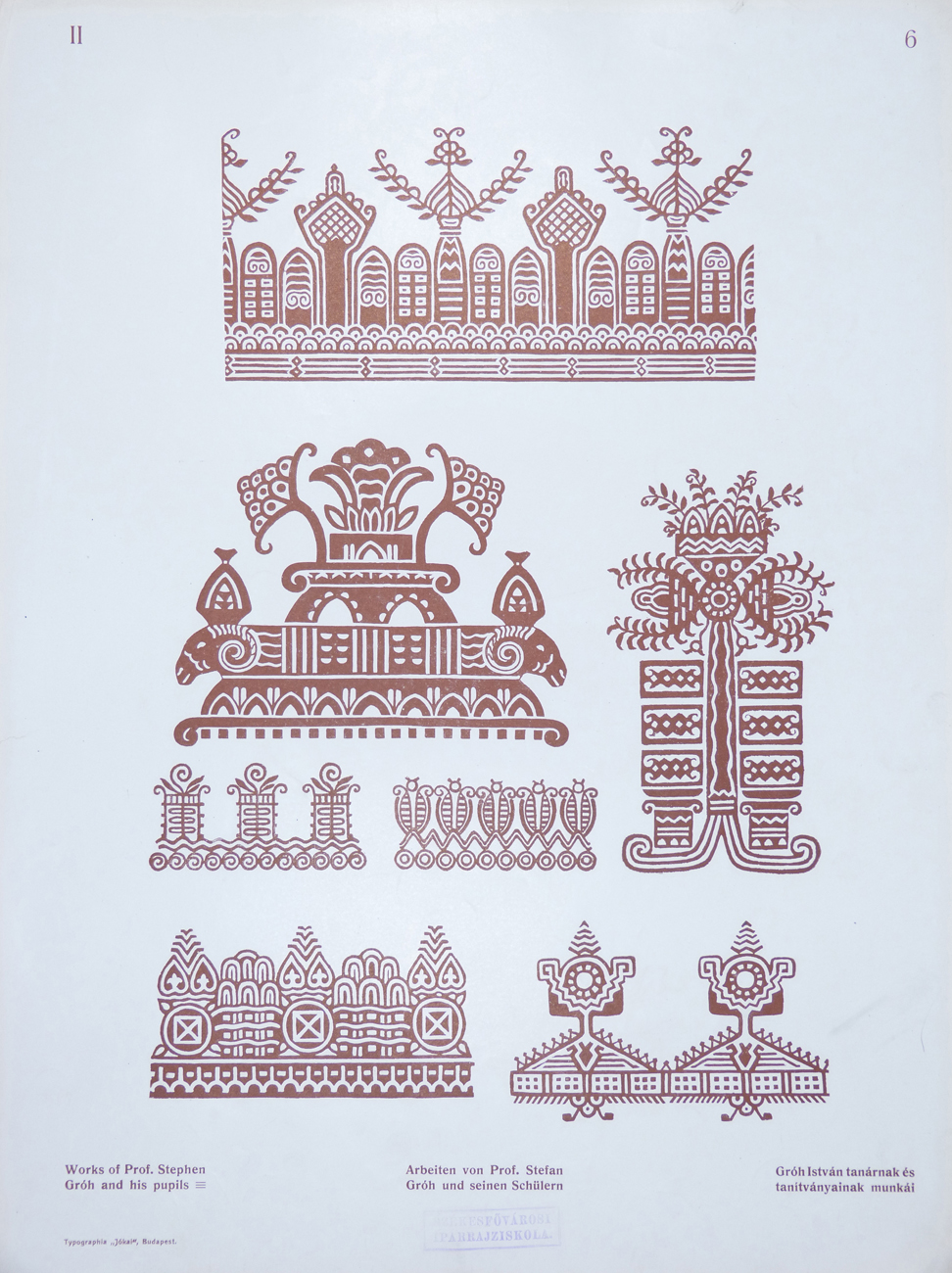 Design for Ornamental Motifs in Hungarian Style by István Gróh and His Pupils (Richárd Schletter, Antal Gáblik, Árpád Garamvölgyi, Emil Olexák, Károly Zborovszky)