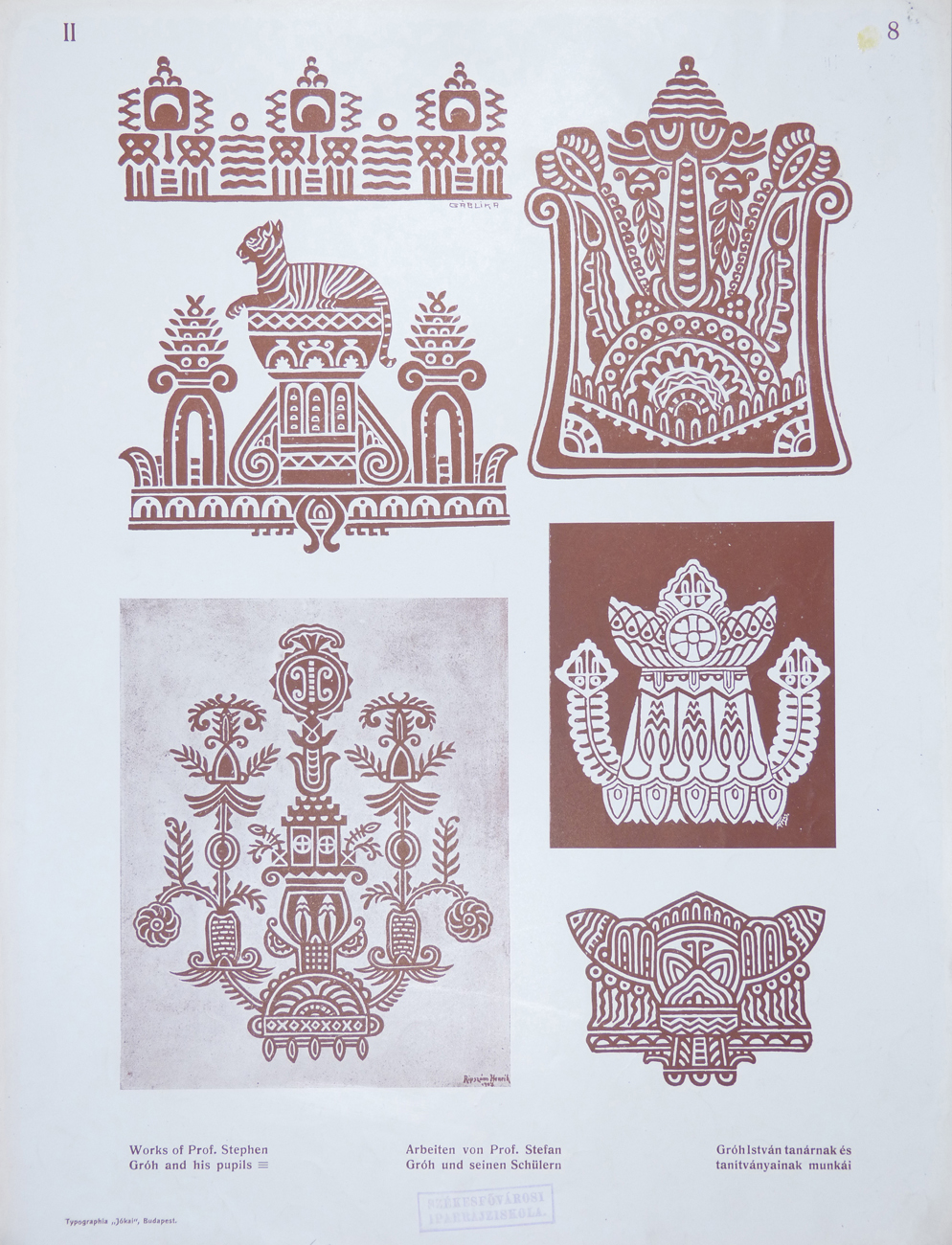 Design for Ornamental Motifs in Hungarian Style by István Gróh and His Pupils (Emil Olexák, Imre farkas, Gzula Szolcsányi, Henrik Ripszám, Antal Gáblik )
