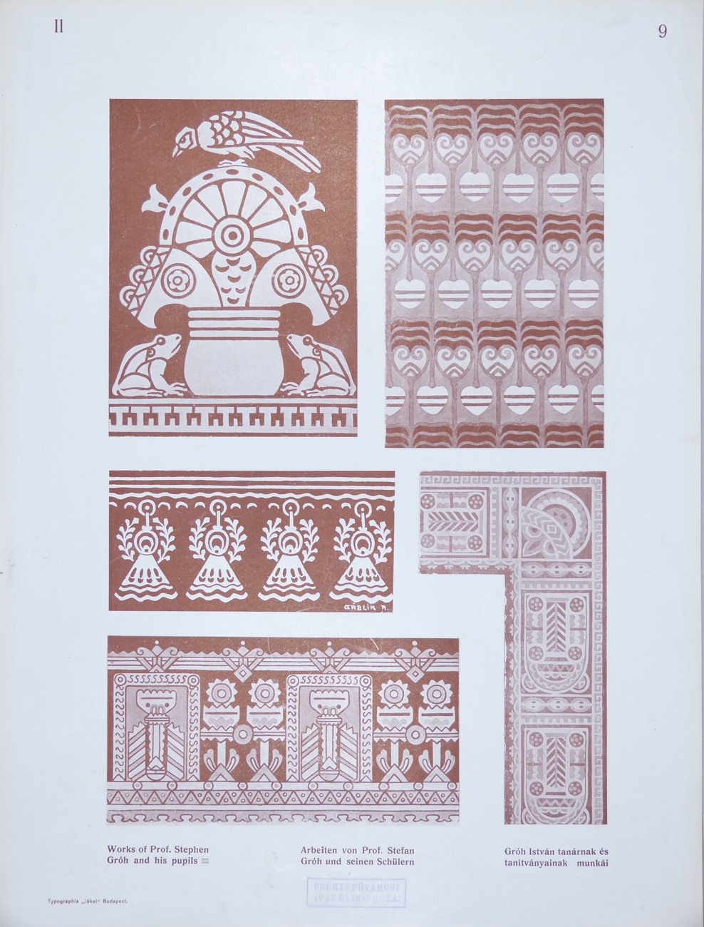 Design for Ornamental Motifs in Hungarian Style by István Gróh and His Pupils Gergely Szántó, Antal Gáblik, István Csajka, Dénes Merenucz)