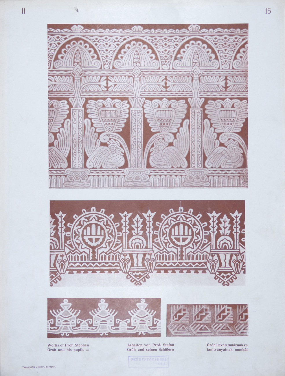 Design for Ornamental Motifs in Hungarian Style by István Gróh and His Pupils (Ödön Dankó, Gergely Szántó, Lajos Hausler, Mór Fischer)