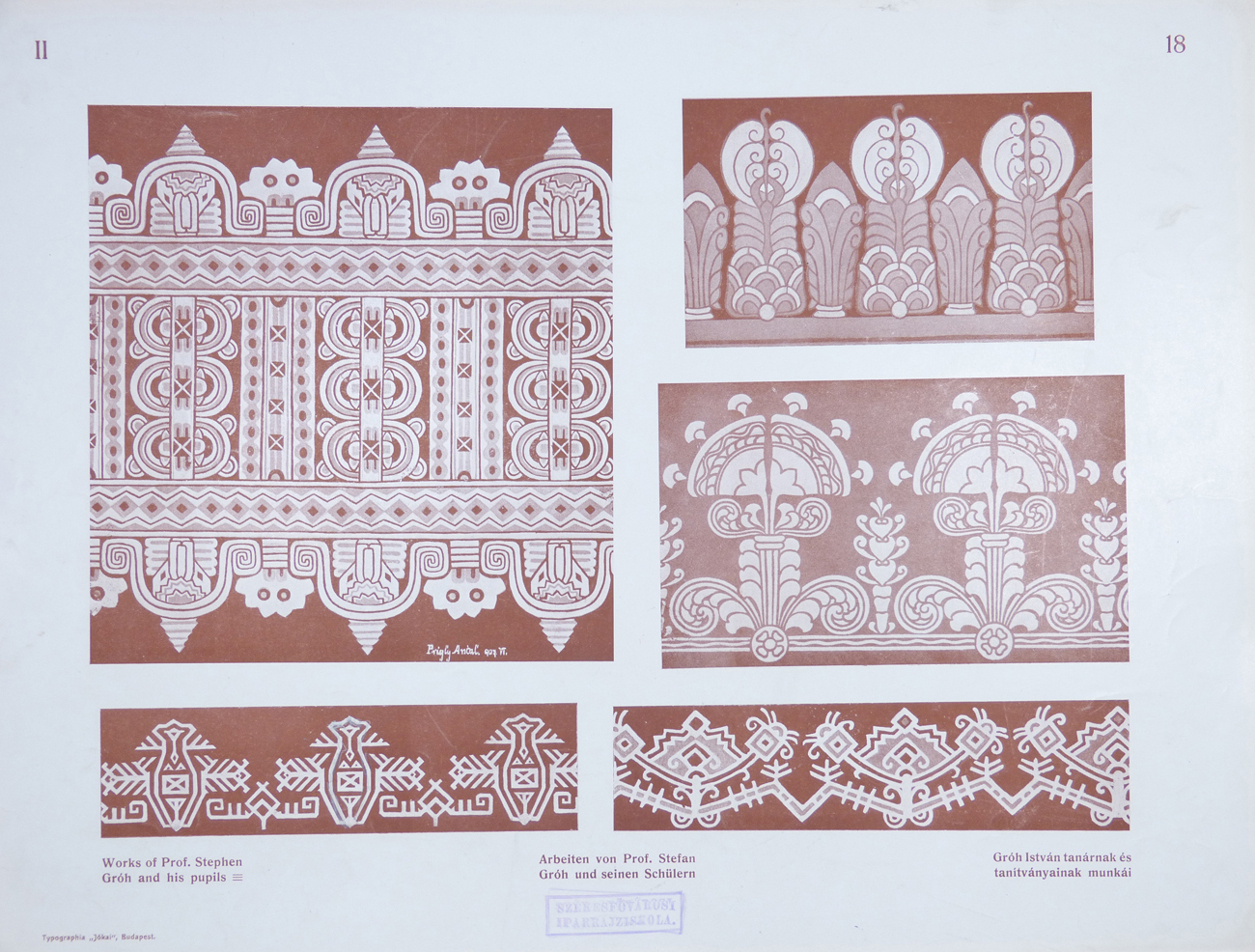Design for Ornamental Motifs in Hungarian Style by István Gróh and His Pupils (Antal Prigly, Ödön Dankó, Mór Fischer, Arnold Sonnenfeld, Béla Horváth)