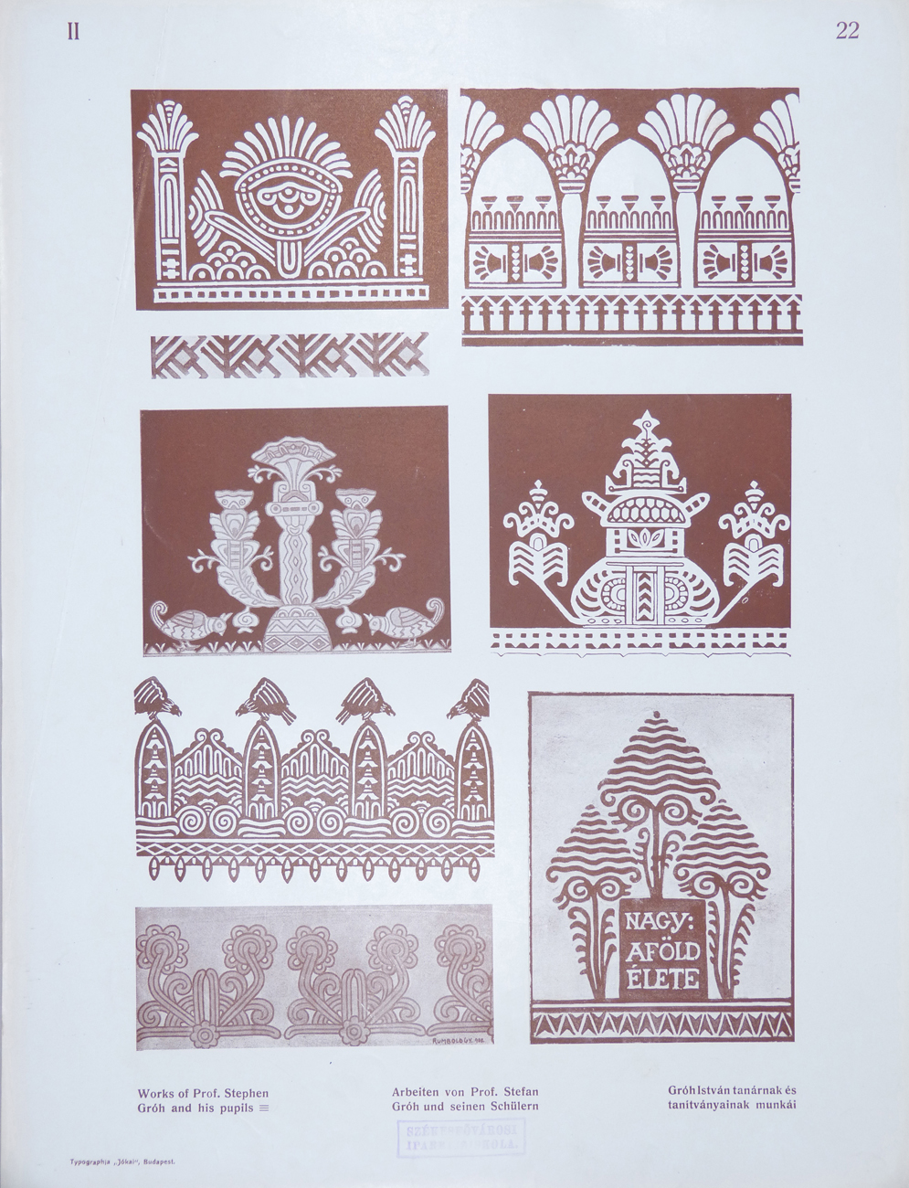 Design for Ornamental Motifs in Hungarian Style by István Gróh and His Pupils (Imre Farkas, Emil Olexák, Ármin Grünwald, Mór Fischer, Ödön Petten, Gyula Rumbold)