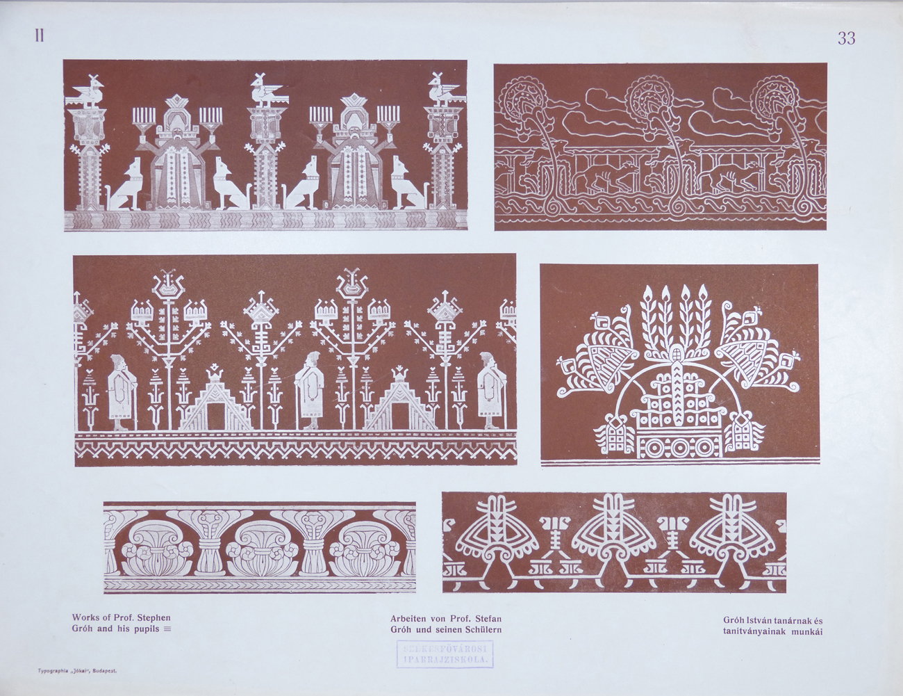 Design for Ornamental Motifs in Hungarian Style by István Gróh and His Pupils (Imre Pogány R., Gergely Szántó, Gzula erbits, Rikárd Schletter, Ferencz Lipóth, Ödön Dankó)