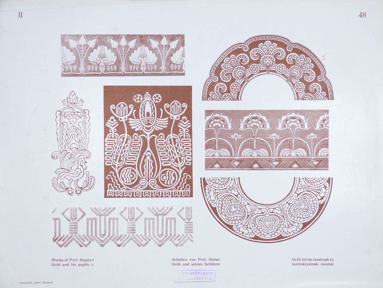 Design for Ornamental Motifs in Hungarian Style by István Gróh and His Pupils (Protivinszky Lajos, Miklós Kovács, Gergely Szántó, Arnold Sonnenfeld, Imre Szobotka, Lajos Pátzay, Ármin Schulzer)